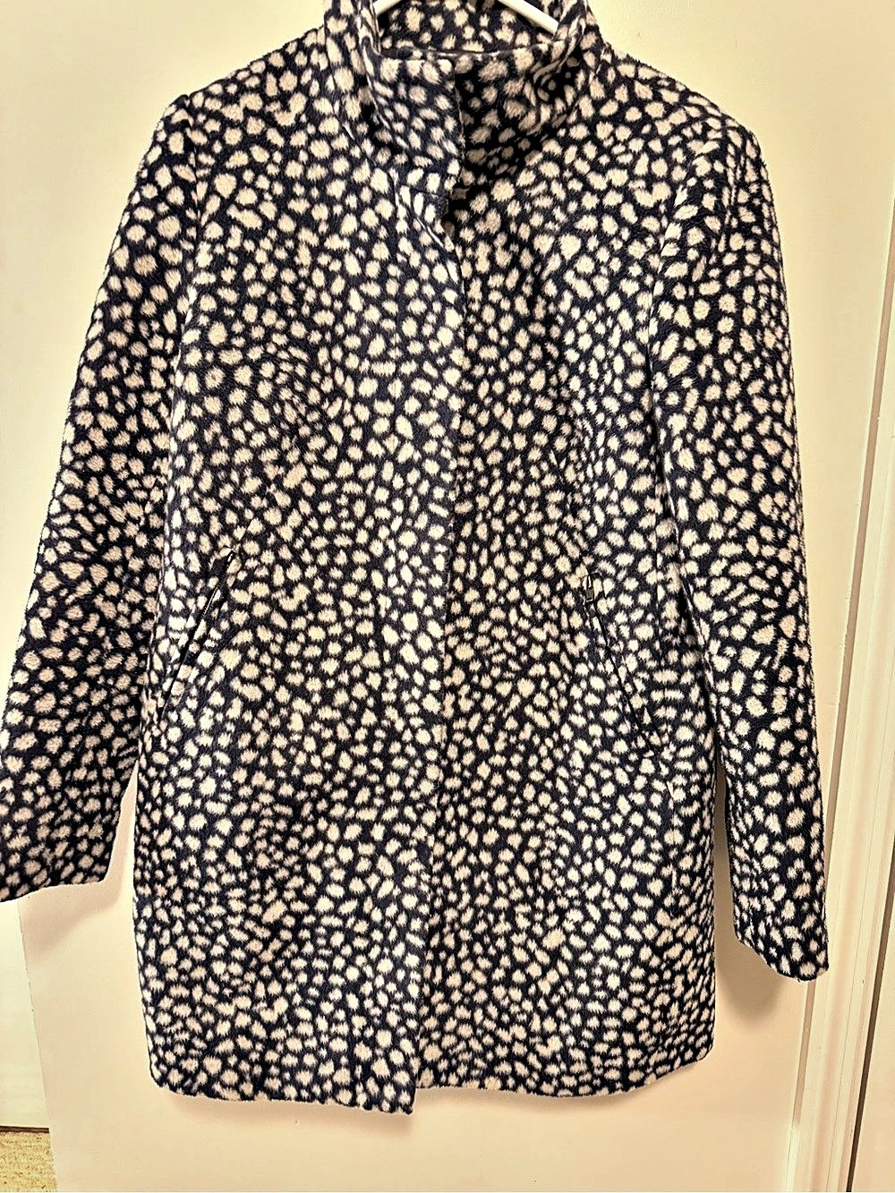 Loft Printed Zip Front Coat in Blue & Cream